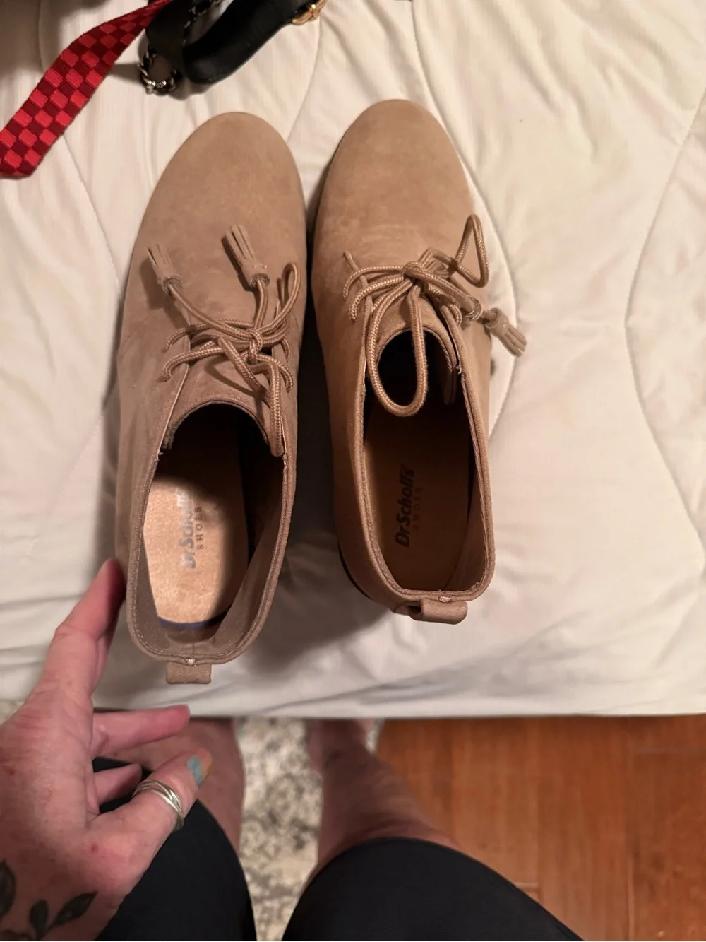 Dr. Scholl's Taupe Suede Lace-Up Wedge Ankle Boots